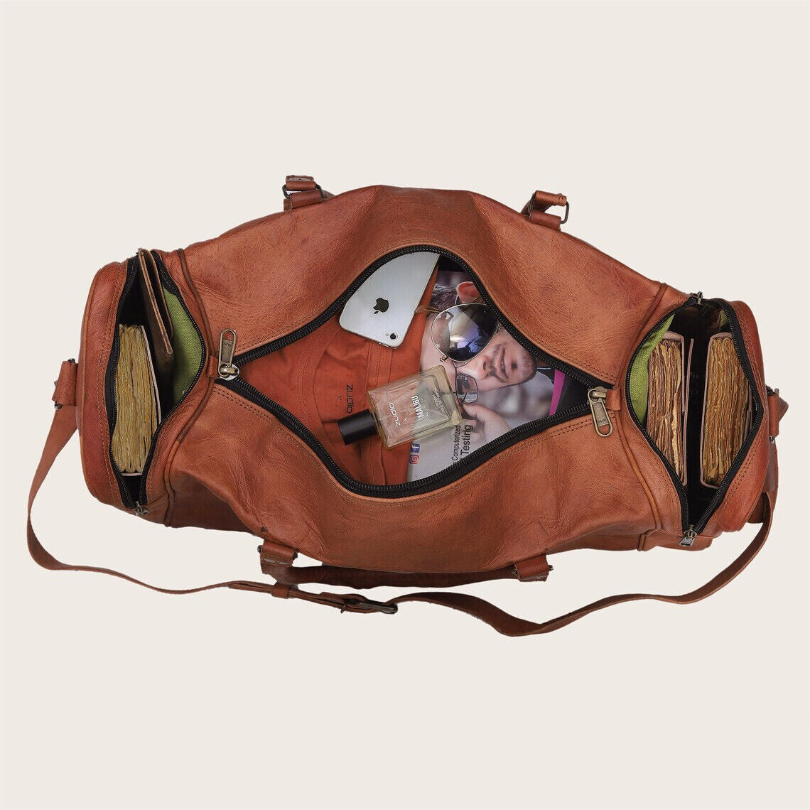 Genuine Leather Gotter Leather Travel Luggage Duffel Gym Bag Best Gift For Men's 24Hr Smart